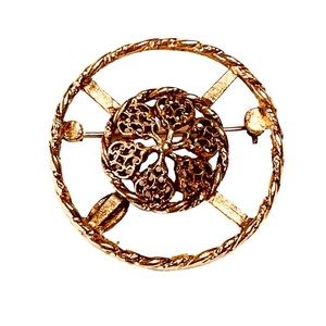 Vintage Pastelli Gold Tone Brooch with Floral Inset 1990’s Celestial Celtic